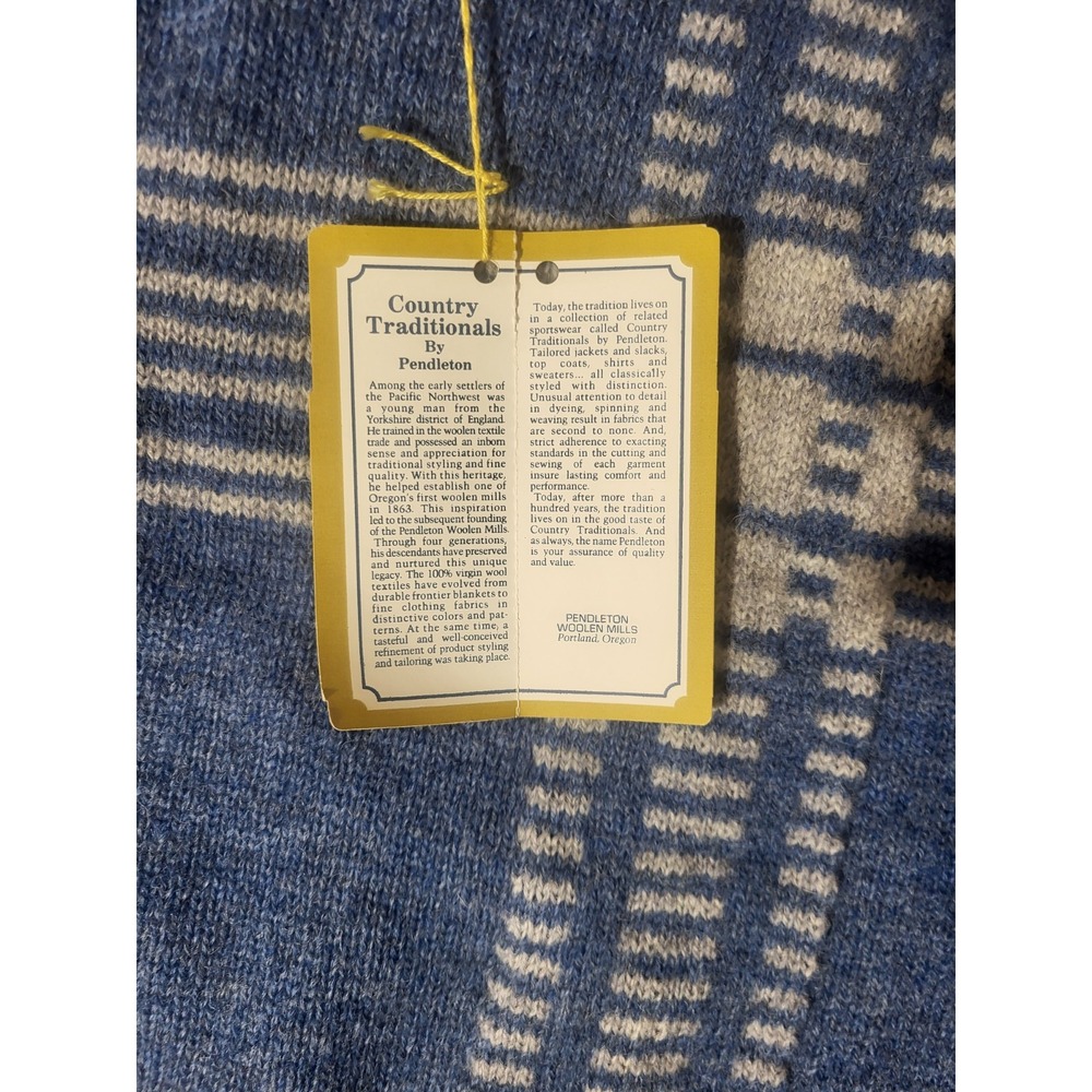 Pendleton Mens Blue Shetland Wool Plaid Crewneck Sweater Vintage Made in USA L - Picture 4 of 5